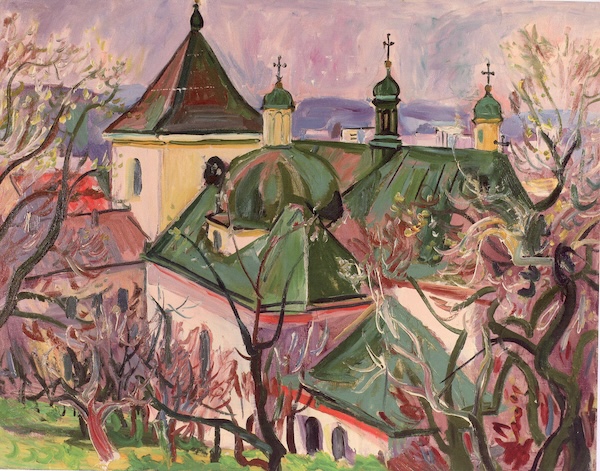 Патик В. Миколаївська церква. Полотно, олія, 1975. З кн.: Яців Р. М. Володимир Патик: національна ідентичність, живопис, доба. Львів, 2021.